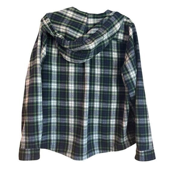 L.L. Bean Womens Scotch Plaid Flannel Shirt Large Zip Hoodie Jacket Tartan Blue - Picture 3 of 7